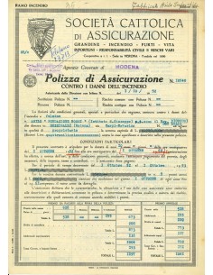 1952 - SOCIETA' CATTOLICA DI ASSICURAZIONE - INCENDIO -...