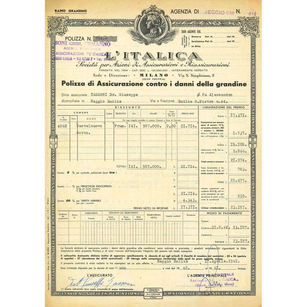 1961 - L'ITALICA SOCIETA' PER AZIONI DI...
