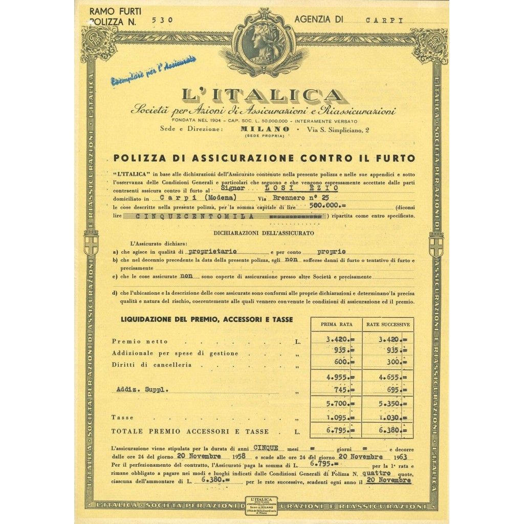 1958 - L'ITALICA SOCIETA' PER AZIONI DI...