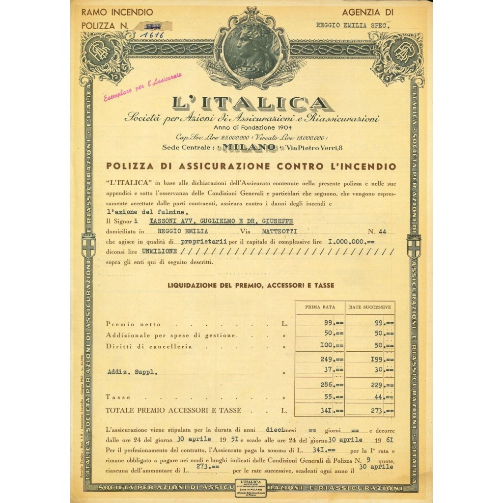 1951 - L'ITALICA SOCIETA' PER AZIONI DI...