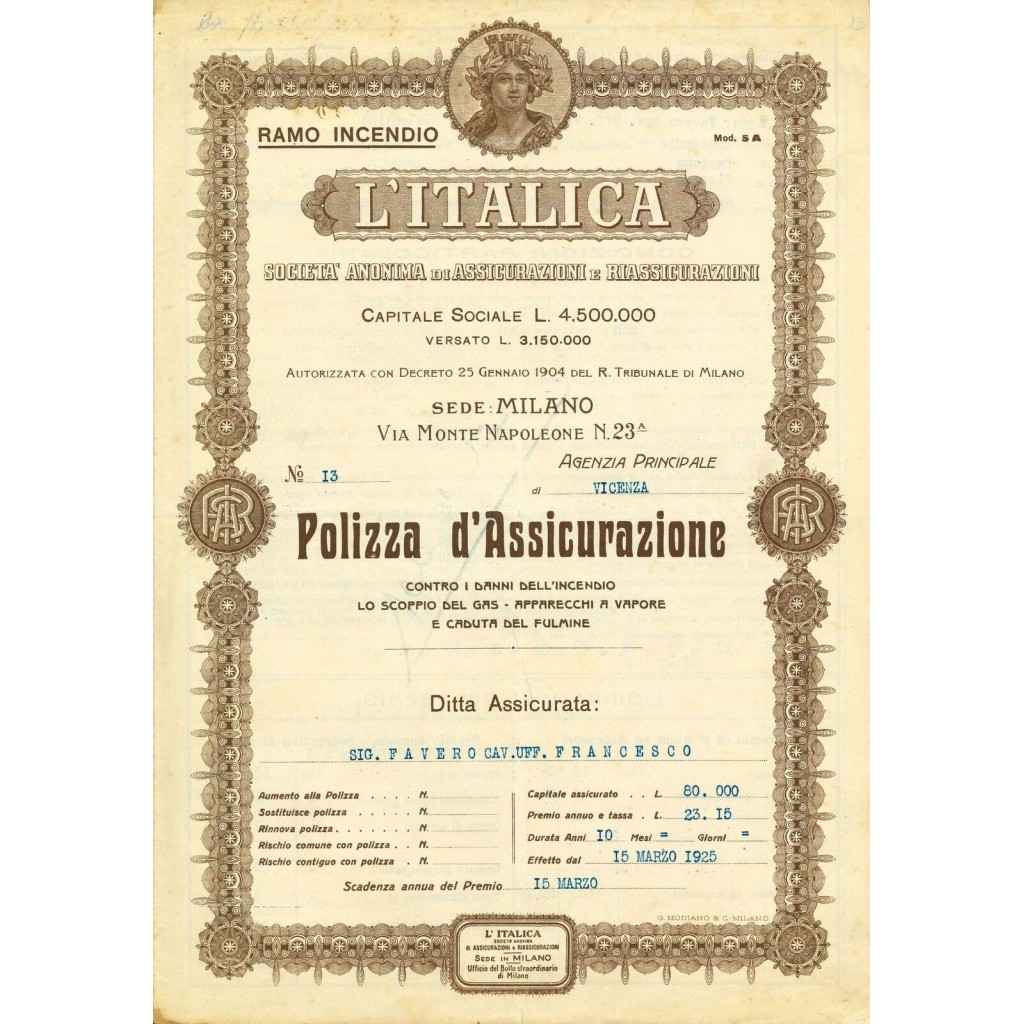 1925 - L'ITALICA SOCIETA' ANONIMA DI...
