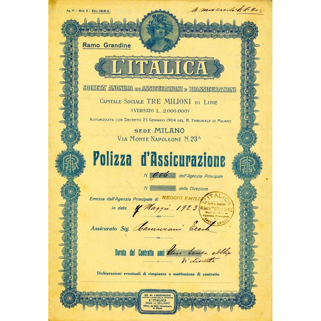 1923 - L'ITALICA SOCIETA' ANONIMA DI...