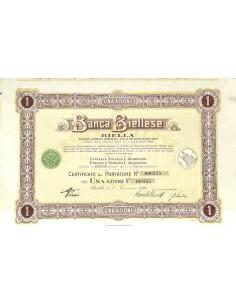 BANCA BIELLESE - UNA AZIONE - BIELLA 1924