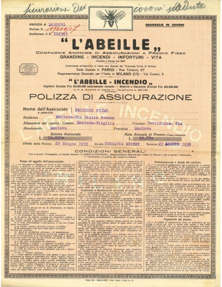 1935 - L'ABEILLE - INCENDIO - MANTOVA