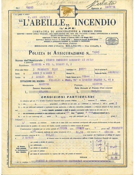 1931 - L'ABEILLE  INCENDIO (L'APE) - MILANO