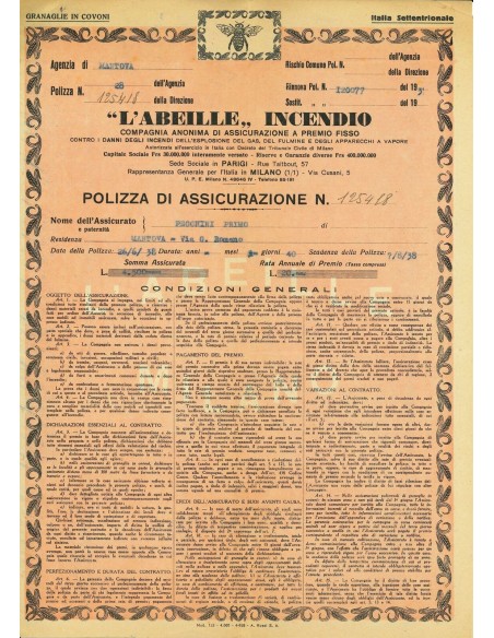 1938 - L'ABEILLE INCENDIO - MANTOVA