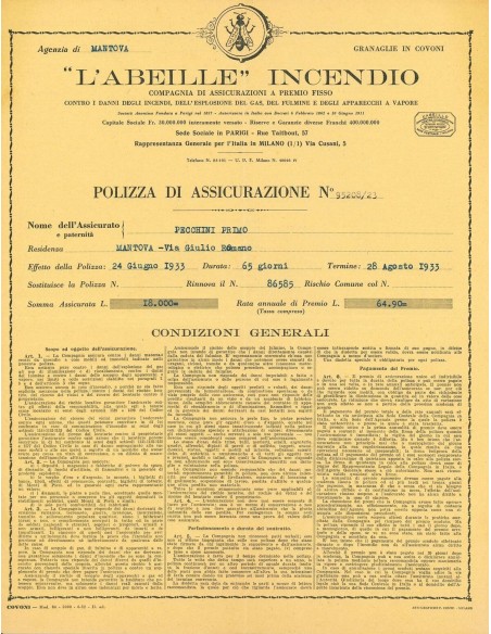 1933 - L'ABEILLE INCENDIO - MANTOVA