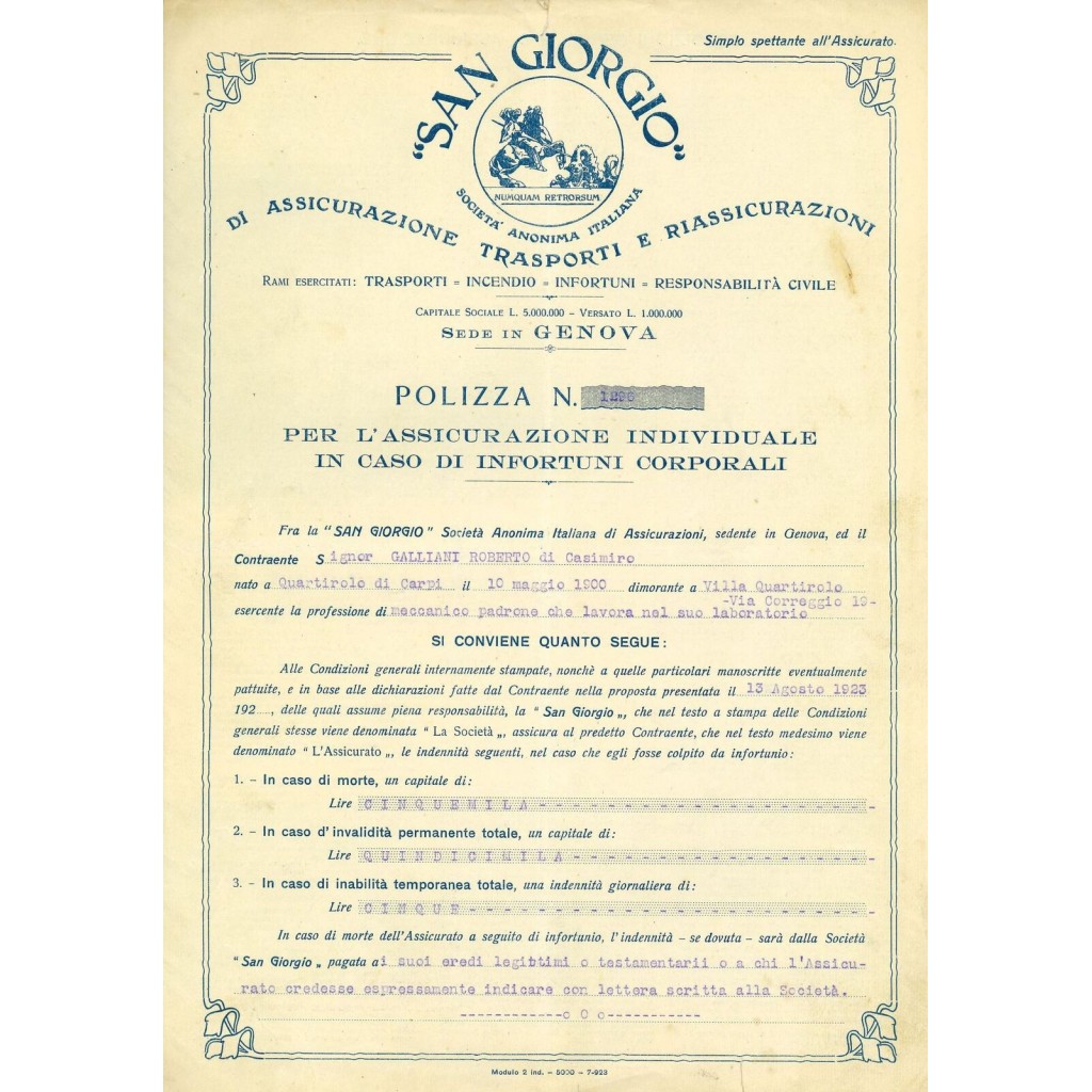 1923 - SAN GIORGIO - INFORTUNI - CARPI