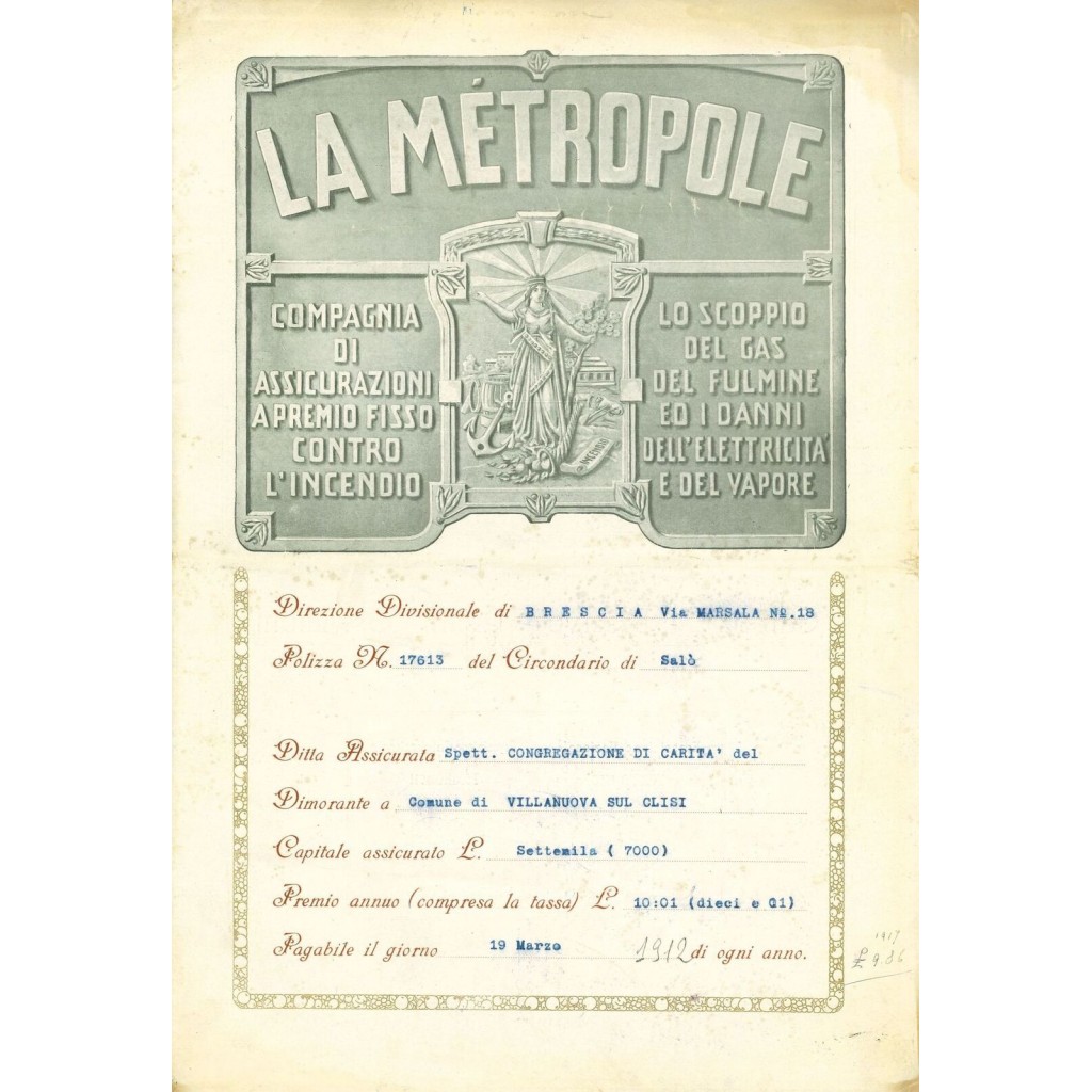 1912 - LA MÉTROPOLE - INCENDIO - BRESCIA