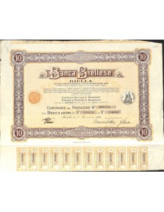 BANCA BIELLESE - 10 AZIONI - BIELLA 1924
