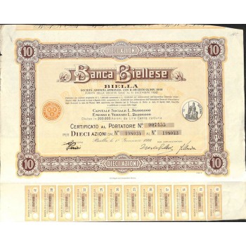 BANCA BIELLESE - 10 AZIONI - BIELLA 1924