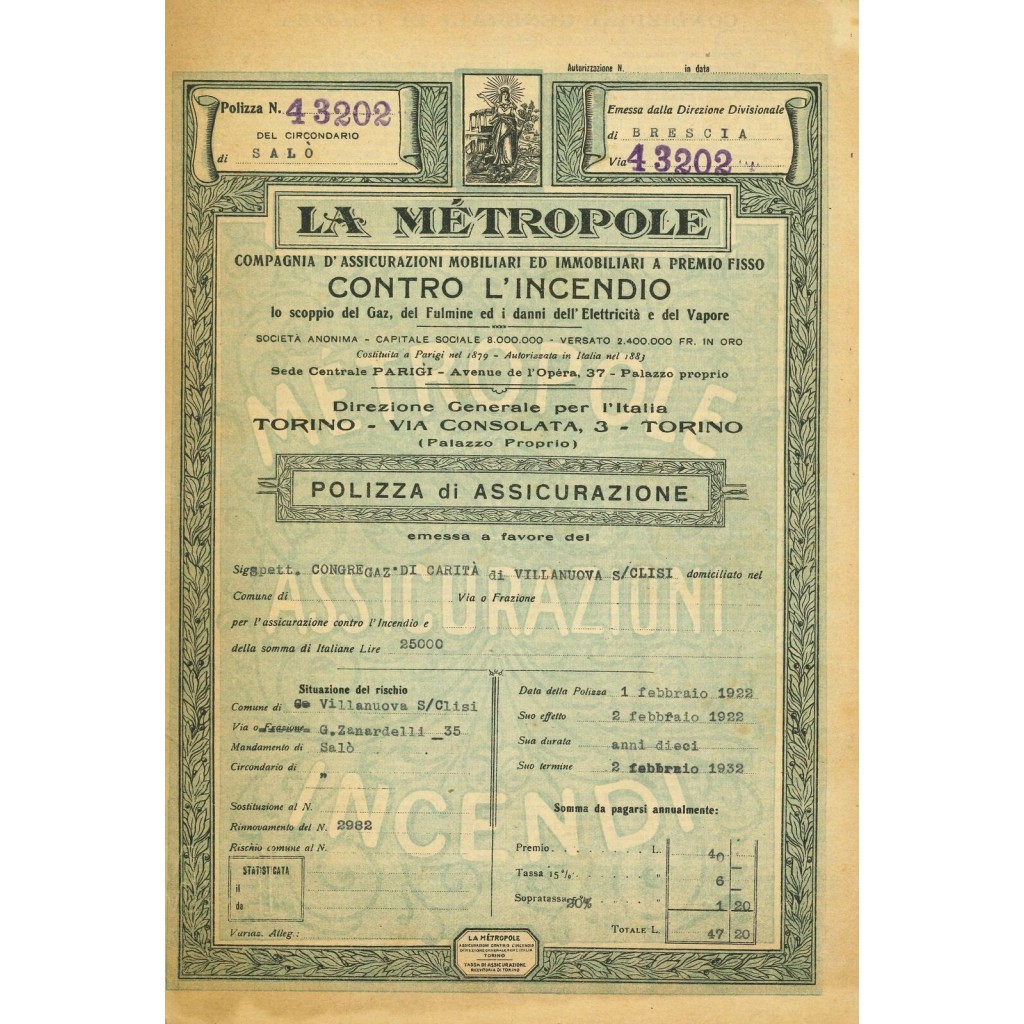 1922 - LA MÉTROPOLE - INCENDIO - BRESCIA