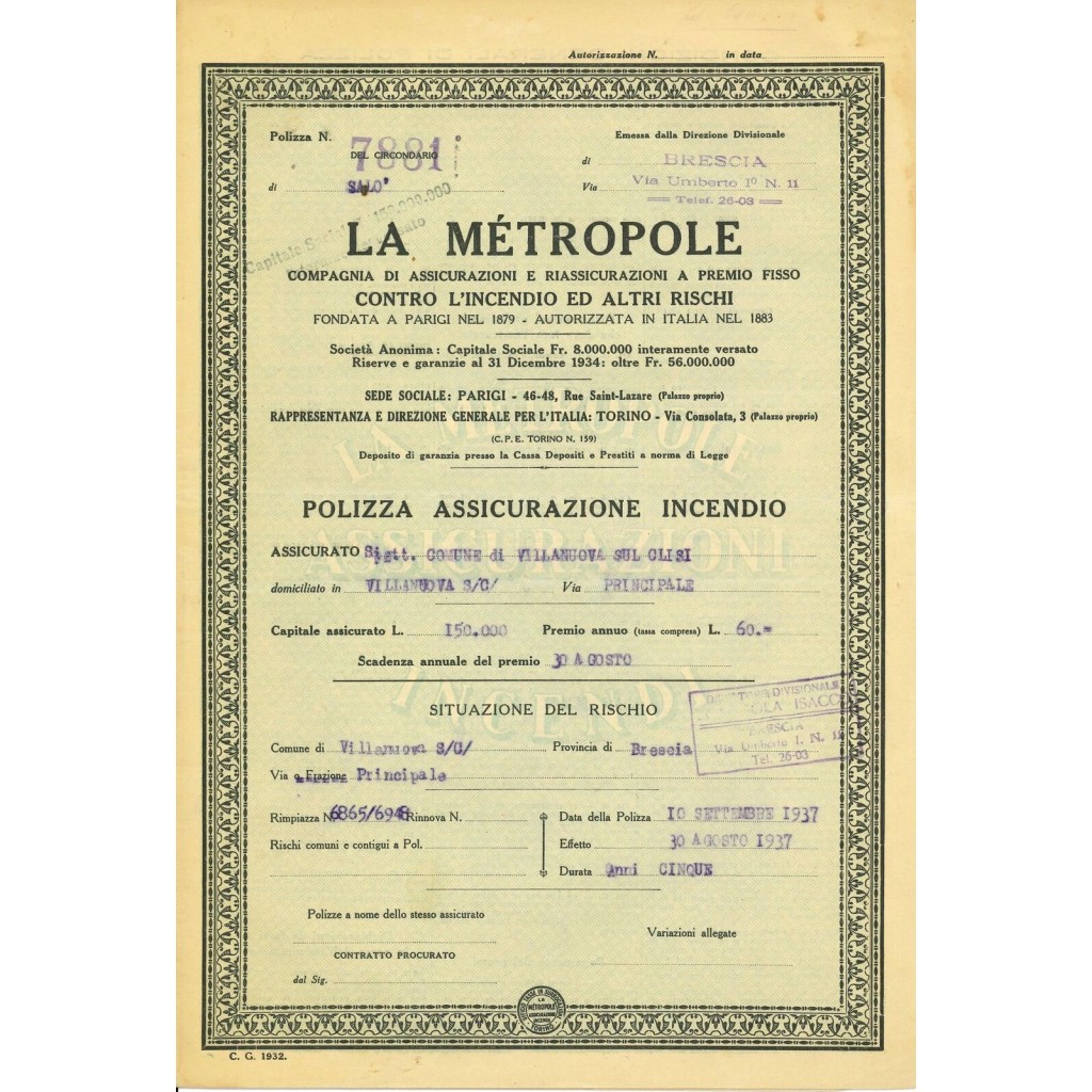 1937 - LA MÉTROPOLE - INCENDIO - BRESCIA