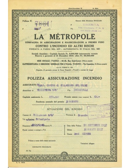 1937 - LA MÉTROPOLE - INCENDIO - BRESCIA