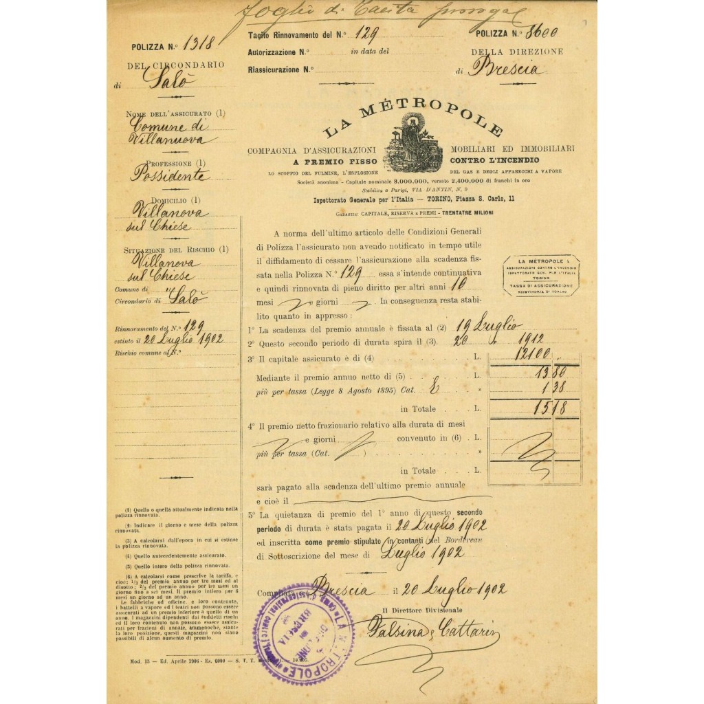 1902 - LA MÉTROPOLE - INCENDIO - BRESCIA