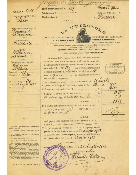 1902 - LA MÉTROPOLE - INCENDIO - BRESCIA