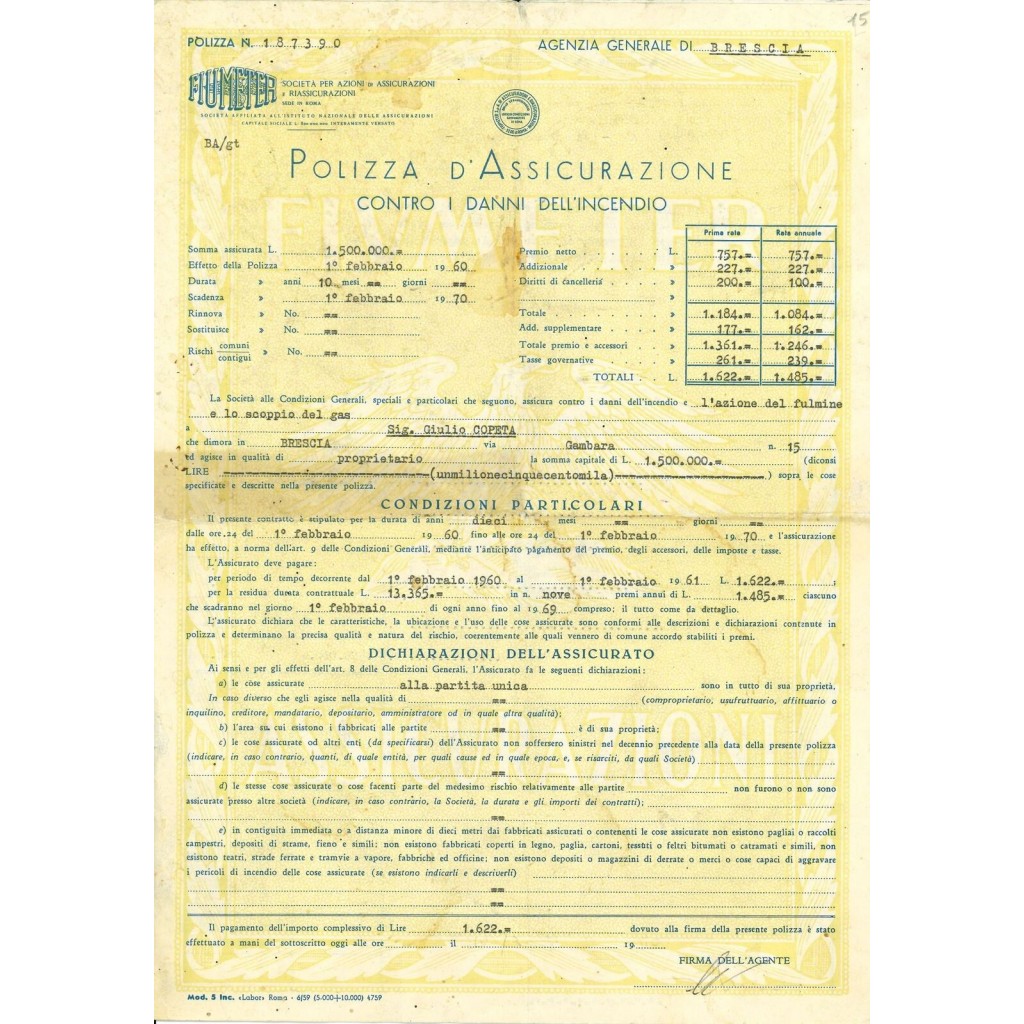 1960 - FIUMETER SOC. PER AZIONI DI...