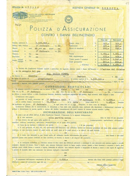 1960 - FIUMETER SOC. PER AZIONI DI ASSICURAZIONI E RIASSICURAZIONI - INCENDIO - ROMA