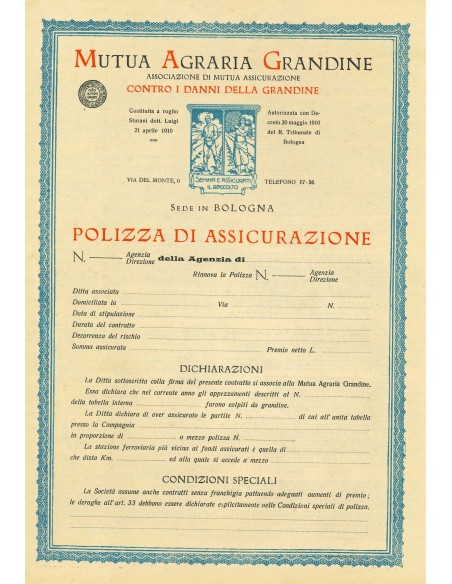 1930 - MUTUA AGRARIA GRANDINE - BOLOGNA