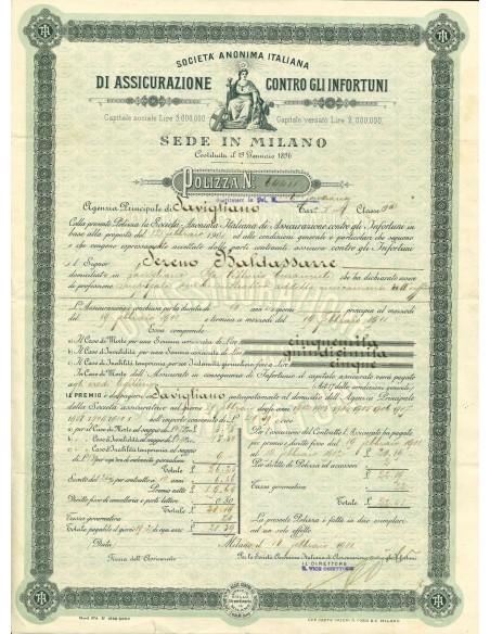 1901 - ANONIMA ITALIANA DI ASSICURAZIONE CONTRO GLI INFORTUNI SOC. - MILANO