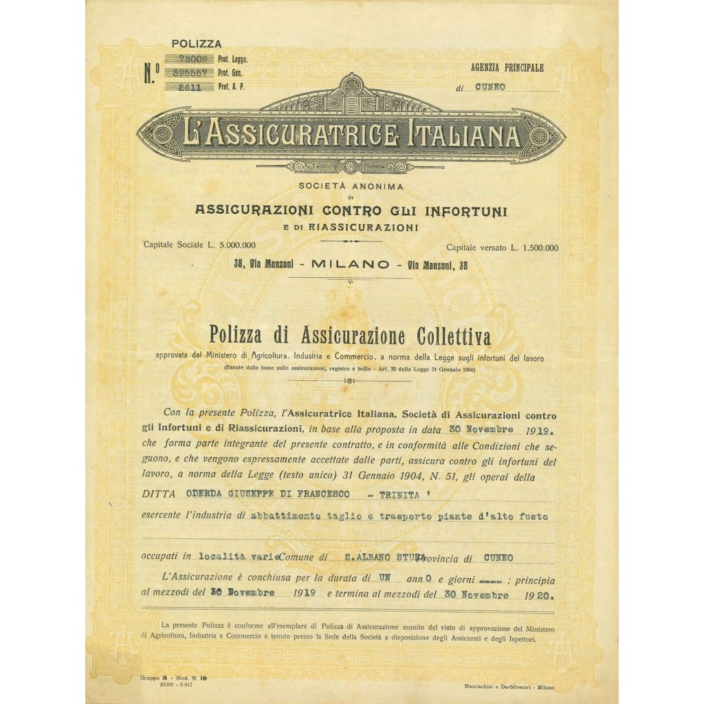 1919 - L'ASSICURATRICE ITALIANA - COLLETTIVA -...