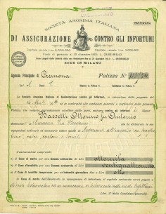 1914 - ITALIANA DI ASSICURAZIONE CONTRO GLI INFORTUNI S....