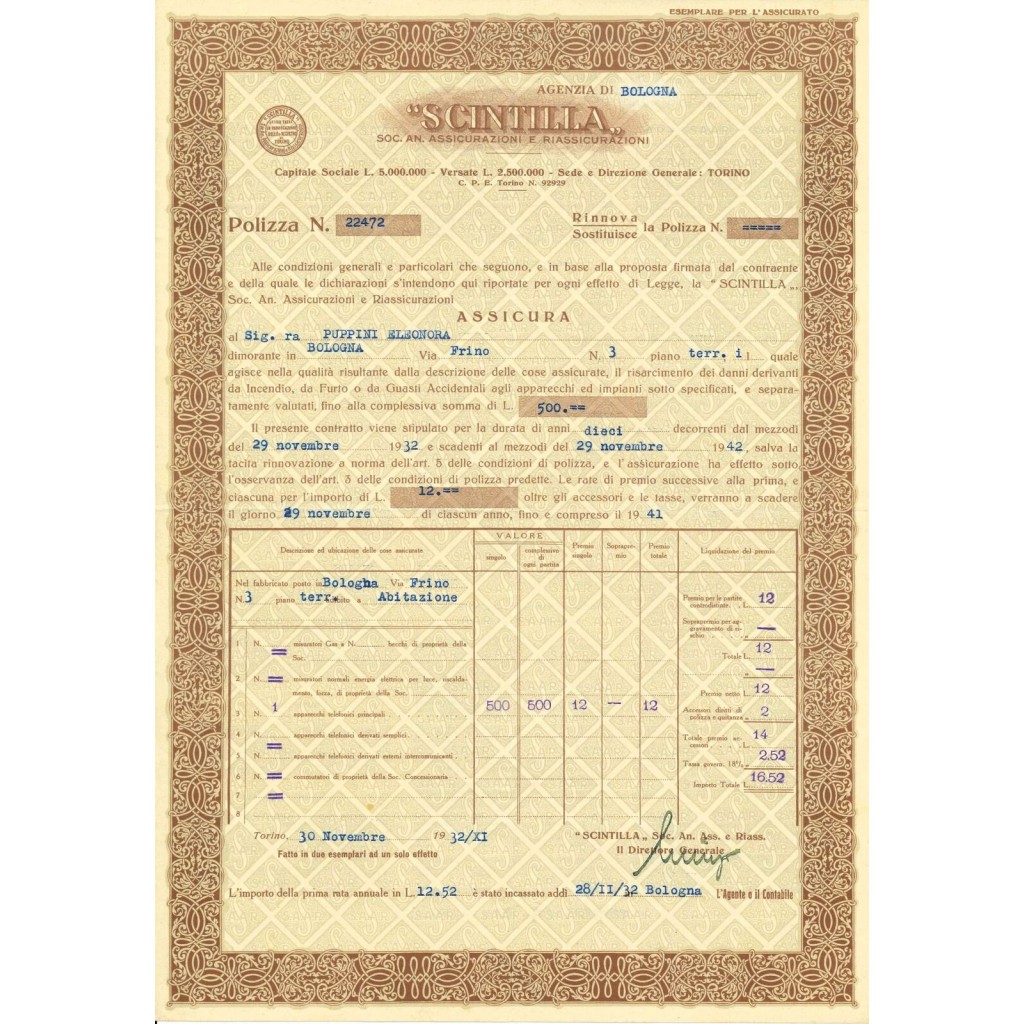 1932 - SCINTILLA S. A. ASSICURAZIONI E...
