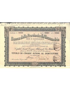 BANCA DELLA PROVINCIA DI ALESSANDRIA - 5 AZIONI 1928