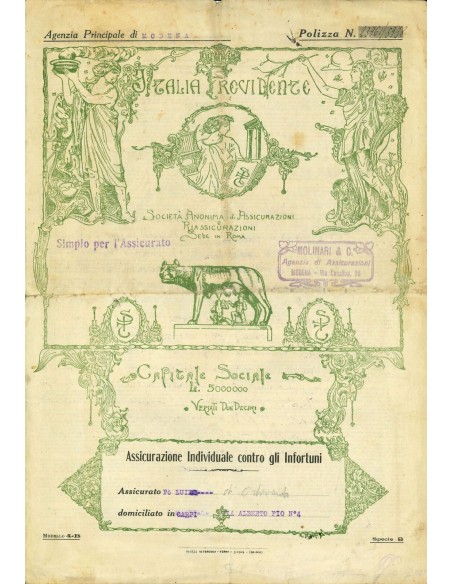 1924 - ITALIA PREVIDENZE - INFORTUNI - ROMA
