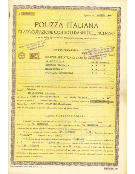 1951 - ASSOCIAZIONE NAZIONALE IMPRESE ASSICURATRICI - INCENDIO - MODENA