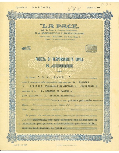 1937 - LA PACE - RESPONSABILITA' CIVILE - MILANO