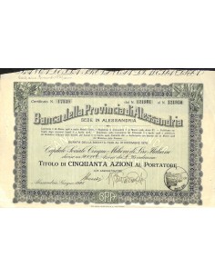 BANCA DELLA PROVINCIA DI ALESSANDRIA - 50 AZIONI 1928