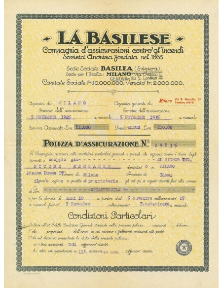 1925 - LA BASILESE - INCENDIO - MILANO
