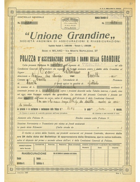 1927 - UNIONE GRANDINE - GRANDINE - VERCELLI