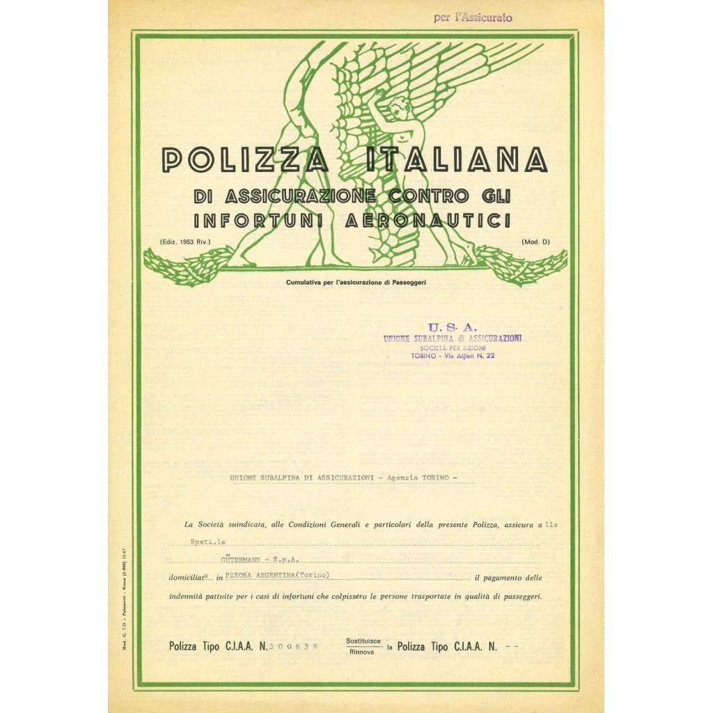 1969 - U.S.A. UNIONE SUBALPINA DI ASSICURAZIONI...
