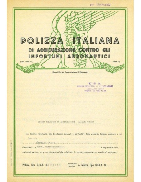 1969 - U.S.A. UNIONE SUBALPINA DI ASSICURAZIONI - INFORTUNI - TORINO