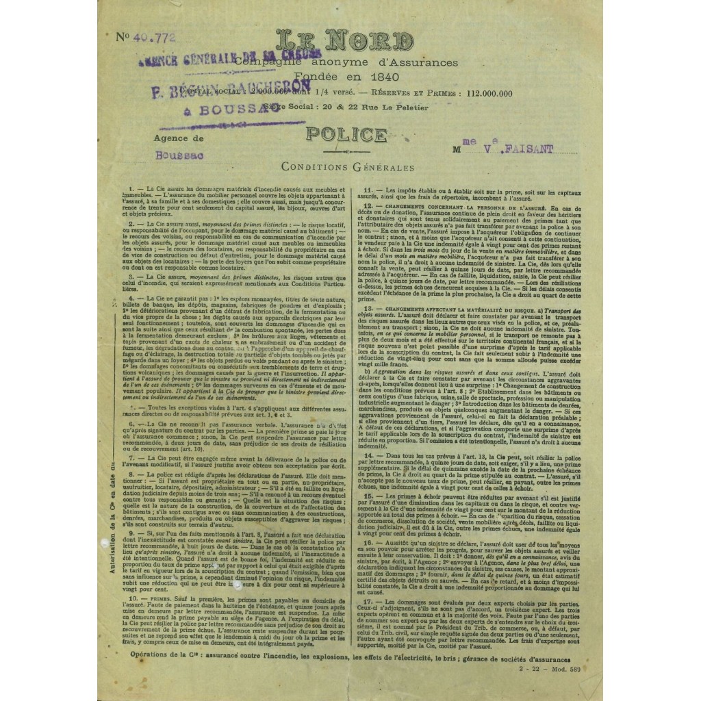 1922 - LE NORD - FULMINI - BOUSSAC