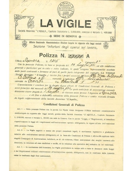 1921 - LA VIGILE - INFORTUNI - GENOVA