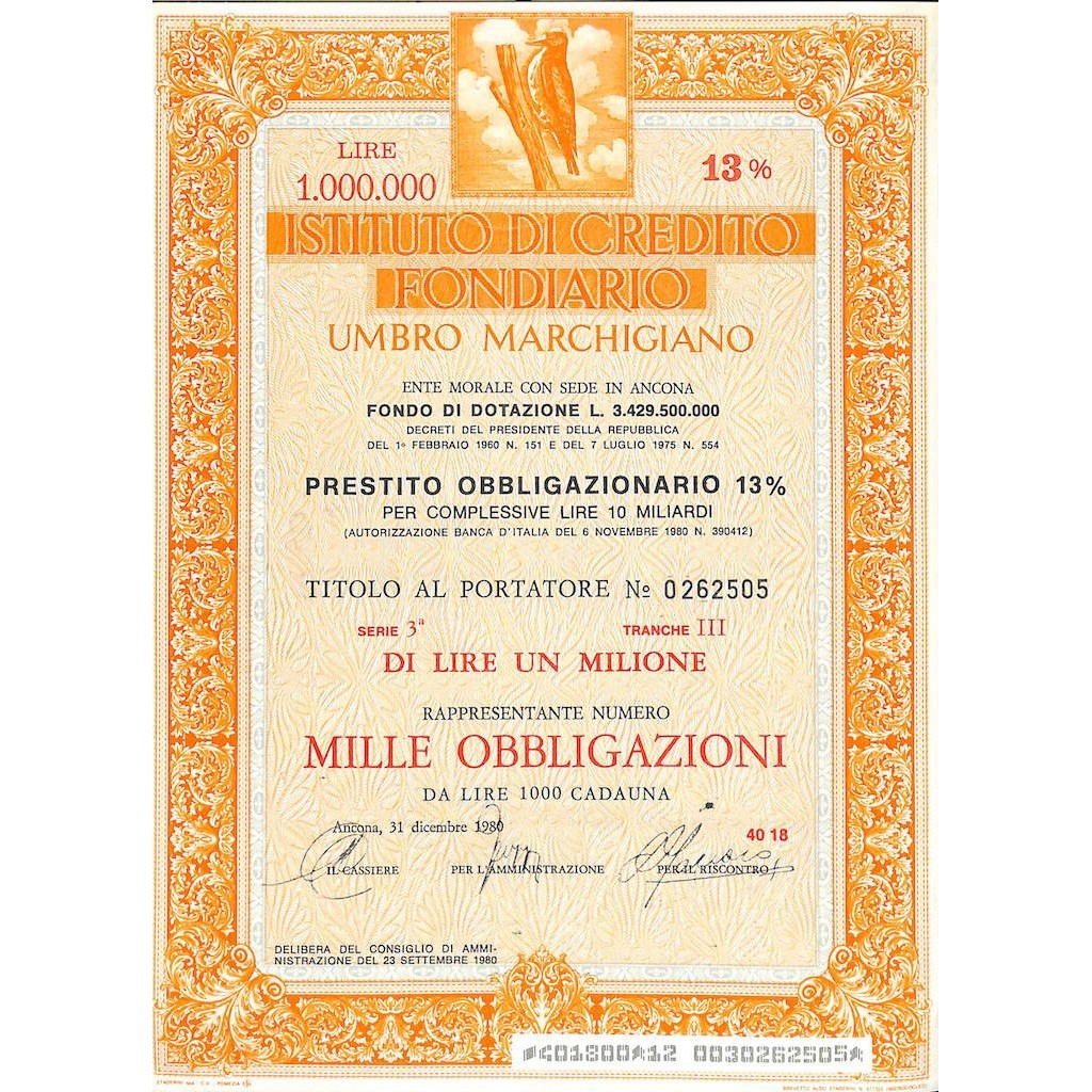 ISTIT. DI CREDITO FOND. UMBRO MARCHIGIANO 1000 OBBL. 13% 1980
