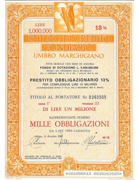 ISTIT. DI CREDITO FOND. UMBRO MARCHIGIANO 1000 OBBL. 13% 1980
