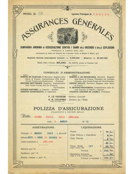 1911 - ASSURANCES GENERALES - INCENDIO - MILANO