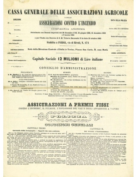1864 - CASSA GENERALE DELLE ASSICURAZIONI AGRICOLE - INCENDIO - TORINO