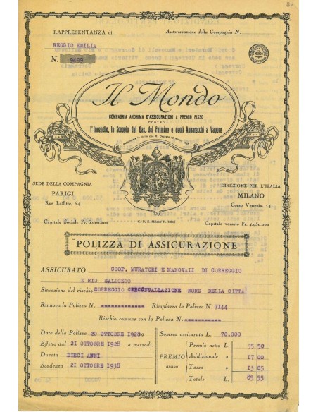 1928 - IL MONDO - INCENDIO - REGGIO EMILIA