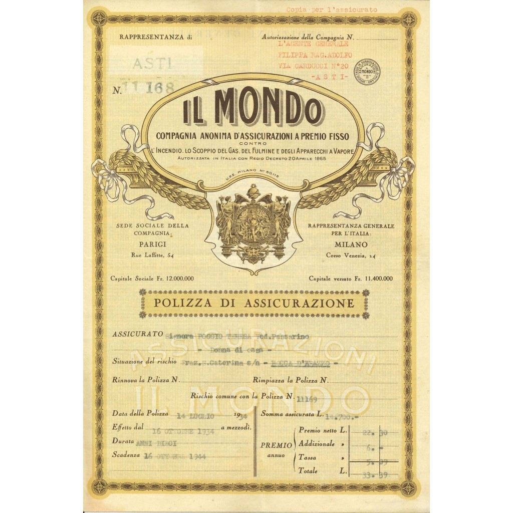 1934 - IL MONDO - INCENDIO - ASTI