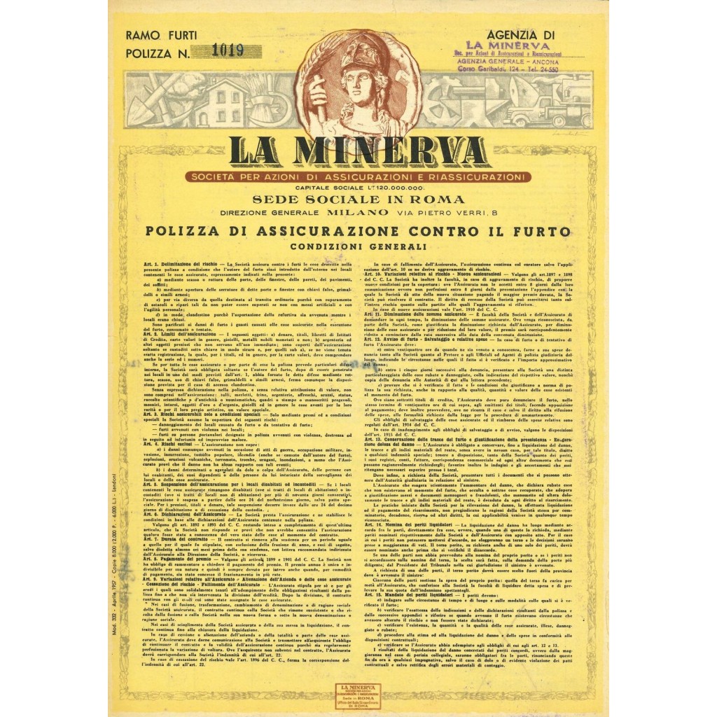 1961 - LA MINERVA - FURTO - ANCONA