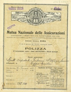 1922 - MUTUA NAZIONALE DELLE ASSICURAZIONI - INCENDIO -...