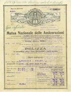 1921 - MUTUA NAZIONALE DELLE ASSICURAZIONI - INCENDIO -...