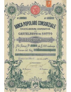 BANCA POPOLARE CONSORZIALE SOC.ANON. COOP. IN CASTELNOVO DI SOTTO AZIONI 1943