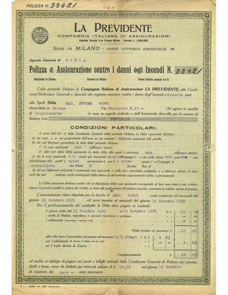 1920 - LA PREVIDENTE - INCENDIO - MILANO