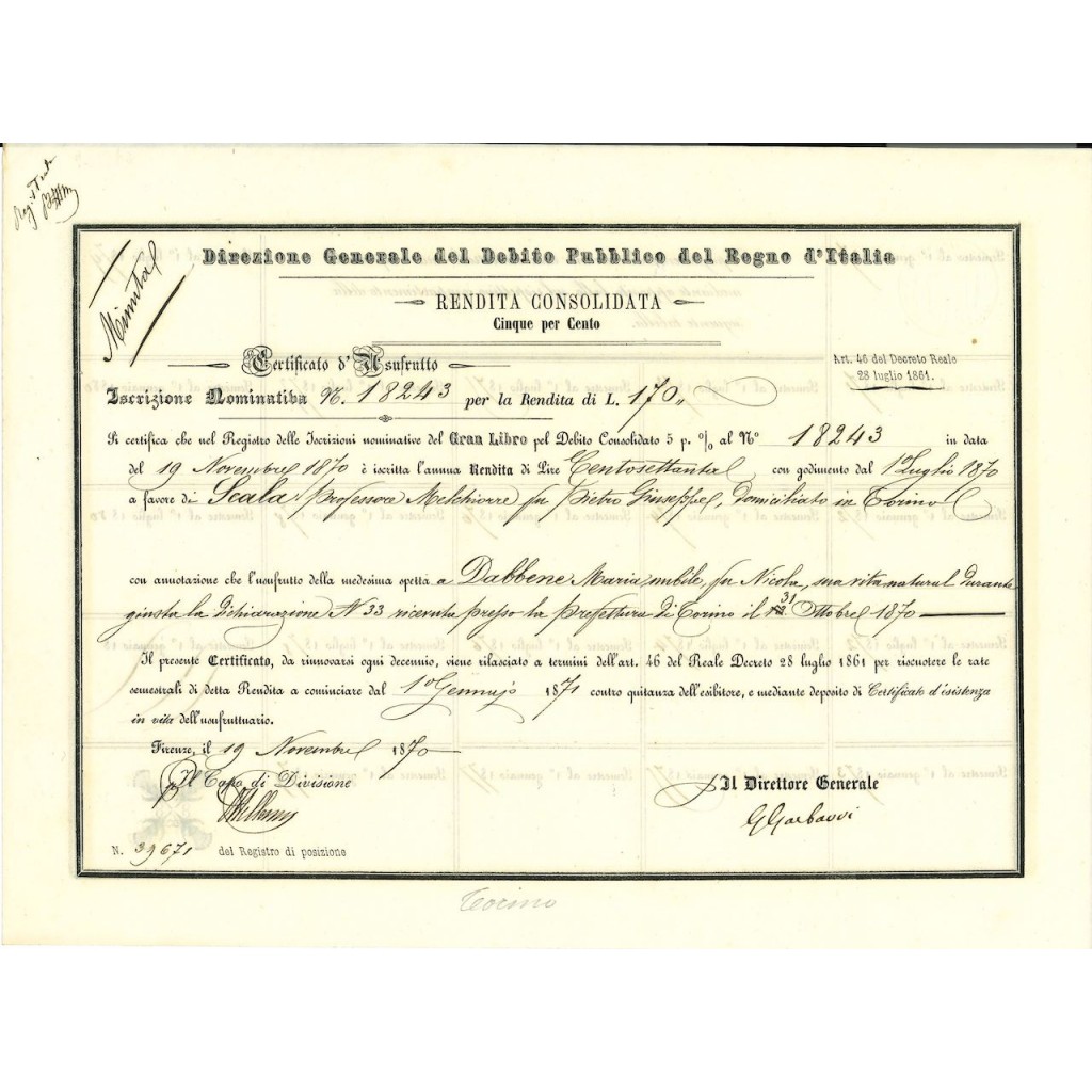 copy of 1868 - CERTIFICATO D'USUFRUTTO -...